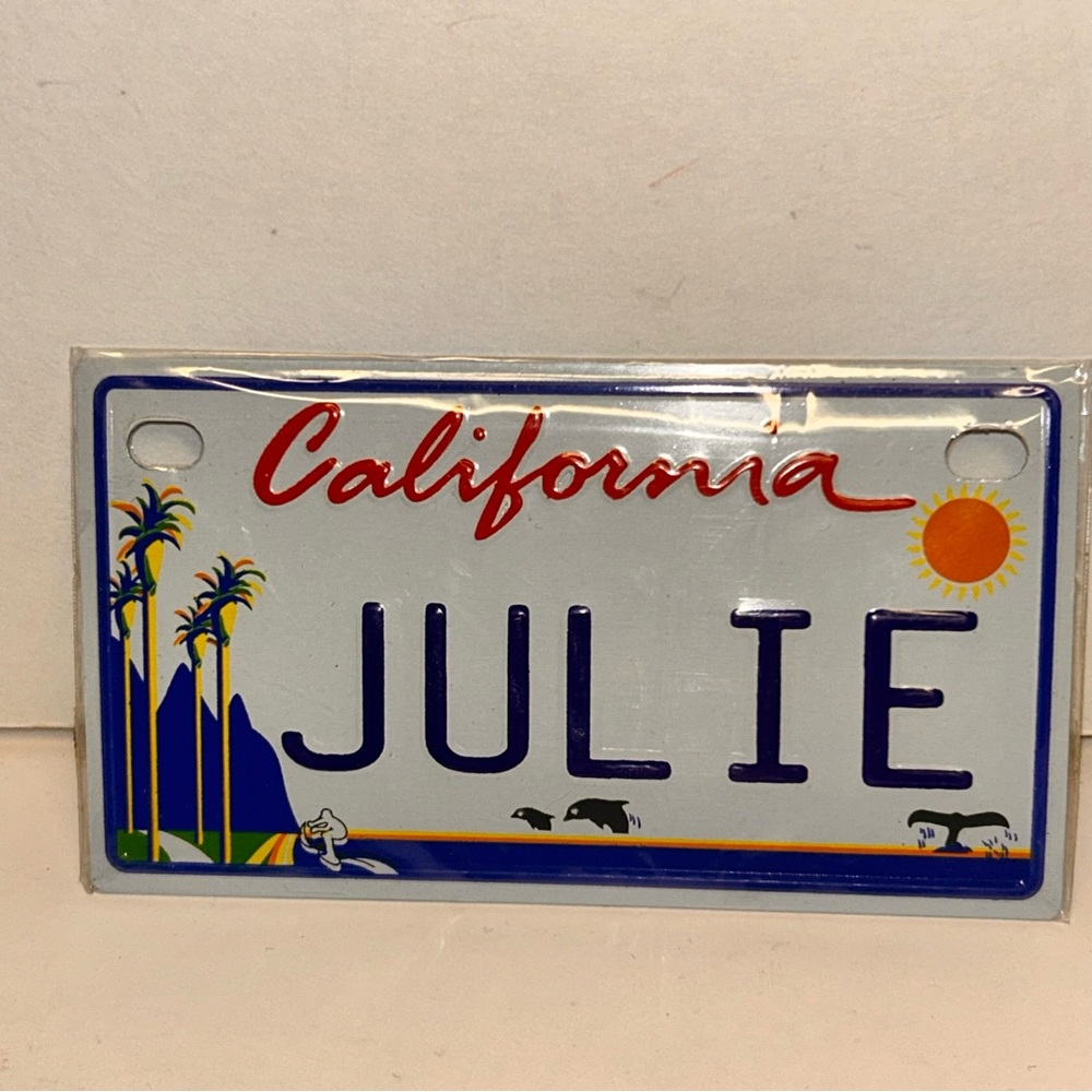 California Golden State Miniature License Bike Plate 4”x2 1/4” JULIE Novelty New